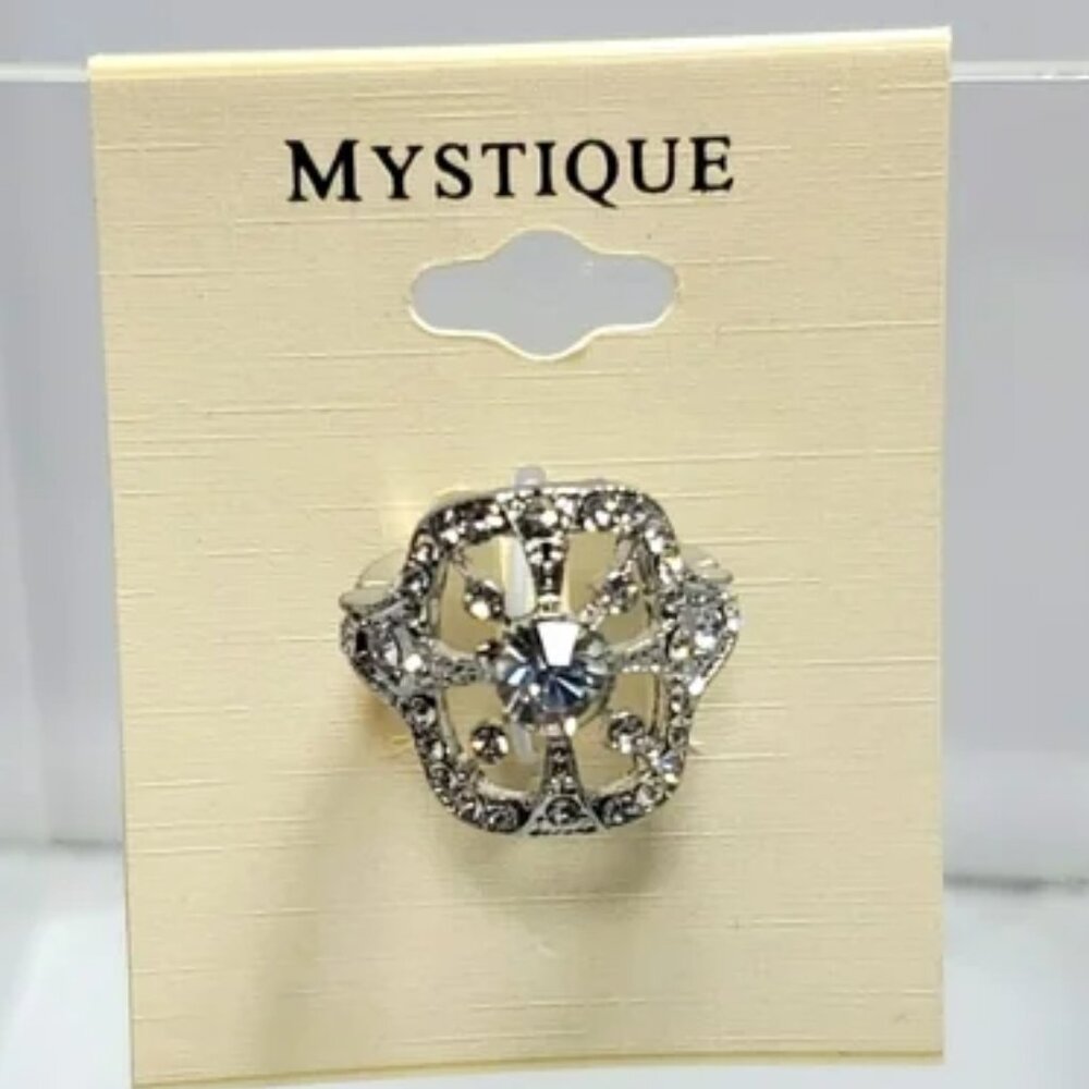 Mystique silver stretch rhinestone ring one size